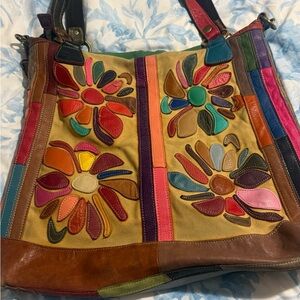 Colorful Floral Leather Shoulder Bag